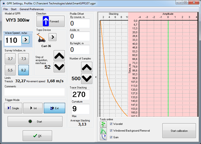 GPR settings for Synchro program, advanced version