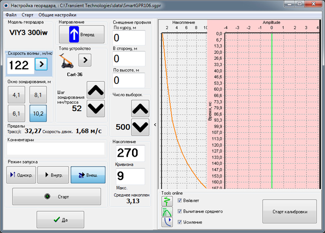 GPR settings for Synchro program, advanced version Russian