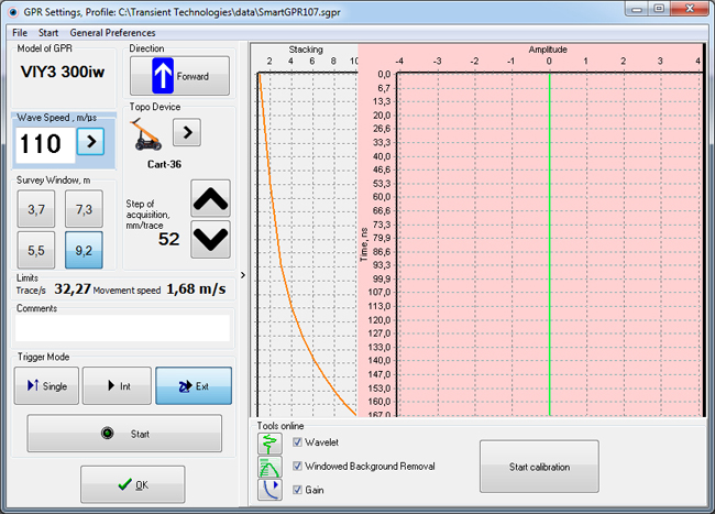 GPR settings for Synchro, basic version
