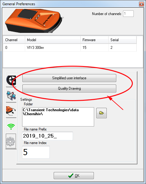 General Preferences menu in Synchro program